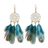 ( blue)Alloy hollow feather tassel earrings Street Snap lovely earring woman