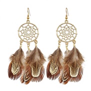 ( brown)Alloy hollow feather tassel earrings Street Snap lovely earring woman