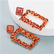 ( red)ins occidental style fashion geometry square earrings woman  Alloy embed color Rhinestone personality exaggerating