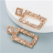 ( Pink)ins occidental style fashion geometry square earrings woman  Alloy embed color Rhinestone personality exaggeratin