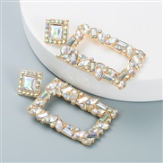 ( AB white)ins occidental style fashion geometry square earrings woman  Alloy embed color Rhinestone personality exagger