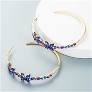 ( blue) Alloy mosaic color glass diamond Rhinestone flowers earrings occidental style trend colorful diamond big circle 