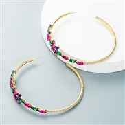 ( Color) Alloy mosaic color glass diamond Rhinestone flowers earrings occidental style trend colorful diamond big circle