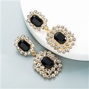 ( black)ins occidental style wind square glass diamond fully-jewelled earrings fashion temperament arring geometry ear s