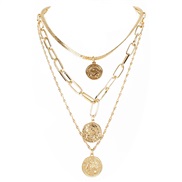 ( Gold)Bohemian style retro Alloy Round Coin pendant necklace   occidental style creative personality