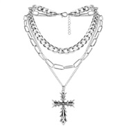 ( Silver)occidental style fashion chain  punk wind silver color cross pendant necklace woman