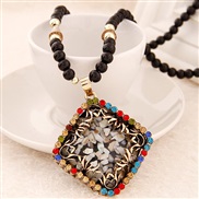 Korean style fashion  Metal all-Purpose embed square pendant accessories crystal  Beads long necklace sweater chain