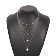 ( White K)occidental style  retro multilayer temperament necklace imitate Pearl chain samll exaggerating chain