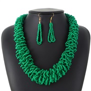 ( green)Africa customs beads weave twisted necklace handmade color retention necklace set
