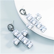 ( white)occidental style brilliant zircon opening cross earrings style luxurious retro