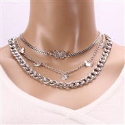 occidental style  retro chain Double layer butterfly pendant woman  geometry creative elements fashion trend