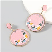 ( Pink)fashion Chinese style flowers Artificial Alloy Round earrings woman occidental style arring