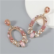 ( Rose Gold)Korea big Alloy Acrylic diamond glass diamond earrings woman occidental style super temperament arring