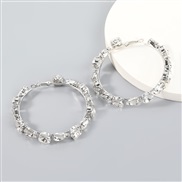 ( Silver)Korean style Alloy diamond glass diamond Round earrings woman occidental style trend circle arring