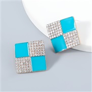 ( blue)occidental styleins wind brief Alloy enamel diamond Acrylic rhombus earrings woman fashion trend Street Snap