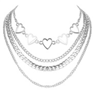 ( Silver)occidental style brief Peach heart hollow chain multilayer necklace necklace