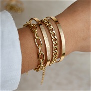 (SZ)occidental style exaggerating gold chain bracelet set woman punk wind bangle personality