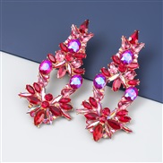 ( red)fashion colorful diamond series Alloy diamond Rhinestone tree flowers geometry earrings woman occidental style exa