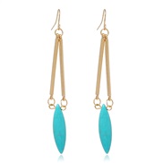 ( ake Blue KCgold )retro fashion Bohemia ethnic style triangle earrings occidental style Round turquoise earrings