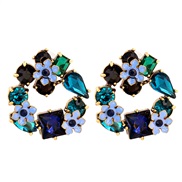 ( blue) occidental style  retro enamel daisy buttons glass diamond ear stud