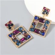 ( Purple color )fashion colorful diamond series multilayer square Alloy diamond glass diamond geometry earrings woman oc