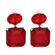 (red  )fashion Alloy diamond drop glass diamond square geometry earrings woman occidental style ear stud
