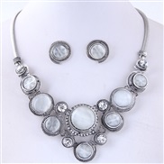 occidental style fashion  Metal retro concise Opal temperament exaggerating set necklace ear stud