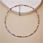 (N Y  Color)occidental style Bohemian style color crystal necklace woman handmade beads clavicle chain color gem