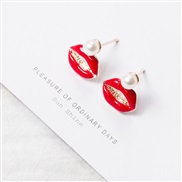 (E red Pearl )Korean style color retention enamel cartoon earrings  animal fruits ear stud  earrings samll girl student