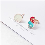 (  shell )Korean style color retention enamel cartoon earrings  animal fruits ear stud  earrings samll girl student