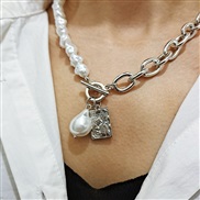 (Pearl   Silver)ins temperament layer PearlO buckle necklace  occidental style brief necklace clavicle chain woman