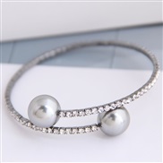 Korean style fashion  Metal flash diamond sweet elegant Pearl personality woman opening bangle