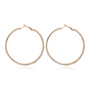 ( whiteKCgold )summer personality exaggerating beads Alloy earrings occidental style circle thin earrings