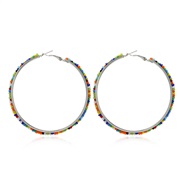( Color White K)summer personality exaggerating beads Alloy earrings occidental style circle thin earrings
