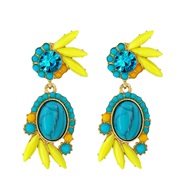 ( sky blue )occidental style geometry diamond earrings personality fashion geometry trend Street Snap trend ear stud