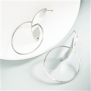 ( Silver)new occidental style personality Irregular big circle earrings woman fashion Metal wind circle ear stud