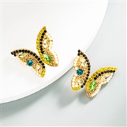 ( yellow)silver Korean style super three-dimensional butterfly embed color Rhinestone earrings fashion temperament all-P