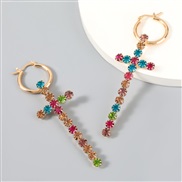 ( Color)super claw chain series Alloy diamond Rhinestone cross earrings woman retro occidental style exaggerating Earrin