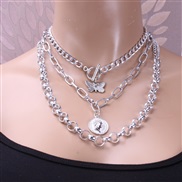 (   Silver)occidental style punk wind Street Snap coin pendant Metal exaggerating chain butterfly multilayer necklace