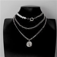 ( necklace  Silver)occidental style fashion Pearl mash up three layer chain necklace rose woman pendant