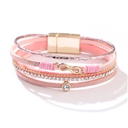 ( Pink)women Word Bohemian style buckle bracelet weave diamond multilayer