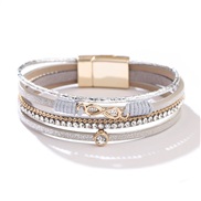 ( gray)women Word Bohemian style buckle bracelet weave diamond multilayer
