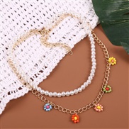 ( white)occidental style Bohemia handmade Pearl flowers beads multilayer necklace  creative trend brief