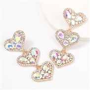 (AB color)super claw chain series multilayer heart-shaped Alloy diamond Rhinestone glass diamond fully-jewelled earrings
