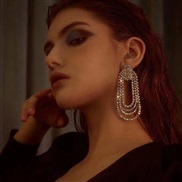 ( Gold)super claw chain series Alloy diamond Rhinestone Round tassel earrings woman occidental style Earringearrings