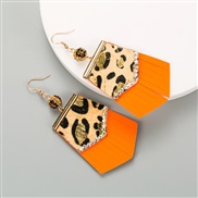 ( Orange)occidental style leopard gold long style leather Rhinestone earrings exaggerating Bohemia arringearrings