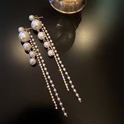 ( Silver needle)silver diamond Pearl tassel earrings occidental style personality long style earring fashion temperament