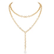 ( Gold)occidental style fashion chain necklace  brief Pearl pendant women trend necklace