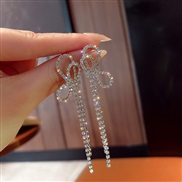 ( Silver needle  Silver)silver fashion fully-jewelled bow tassel earrings Korea temperament ear stud personality Earring