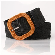 ( Ellipse black)women imitateStraw  width brief all-Purpose buckle belt woman cotton elasticity weave ornament belt